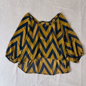 Sheer Chevron Patterned Women's Top - Mustard and Navy